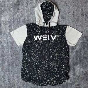 WEIV Athletic Mens Paint Splatter Short Sleeve Hoodie Black Grey Streetwear M